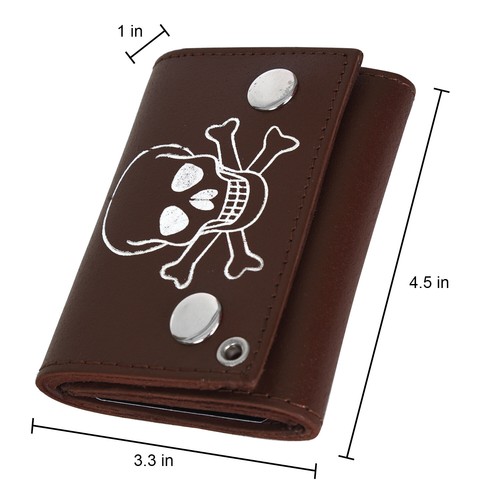 Rustic Genuine Leather Biker Wallet W/ Chain Brown Bi-Fold Trucker Wallet - Picture 9 of 9