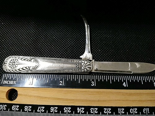 AMERICAN AESTHETIC STYLE DUAL BLADED STERLING SILVER PEN, FRUIT, POCKET KNIFE - Picture 5 of 7