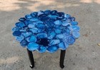 Round Epoxy Coffee Table Top Blue Agate Patio Table for Rooftop and Outside Area