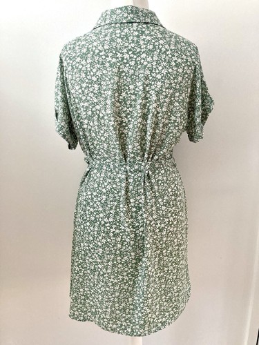 Emma Ella Size XL Green White Floral Shirt Tea Dress Button Down Belted Chiffon - Imagen 6 de 9