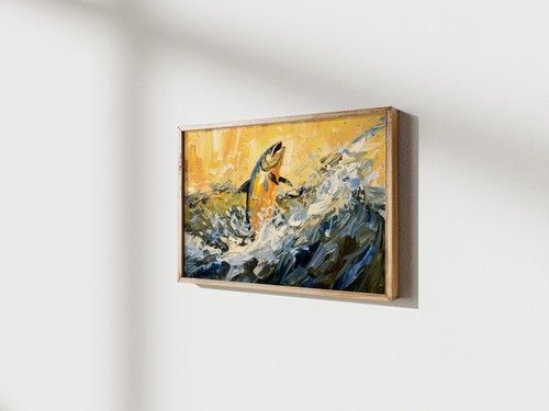 Leaping Fish 5"x7" Print on Matte Paper | Vibrant Water Splash Art - Picture 5 of 17