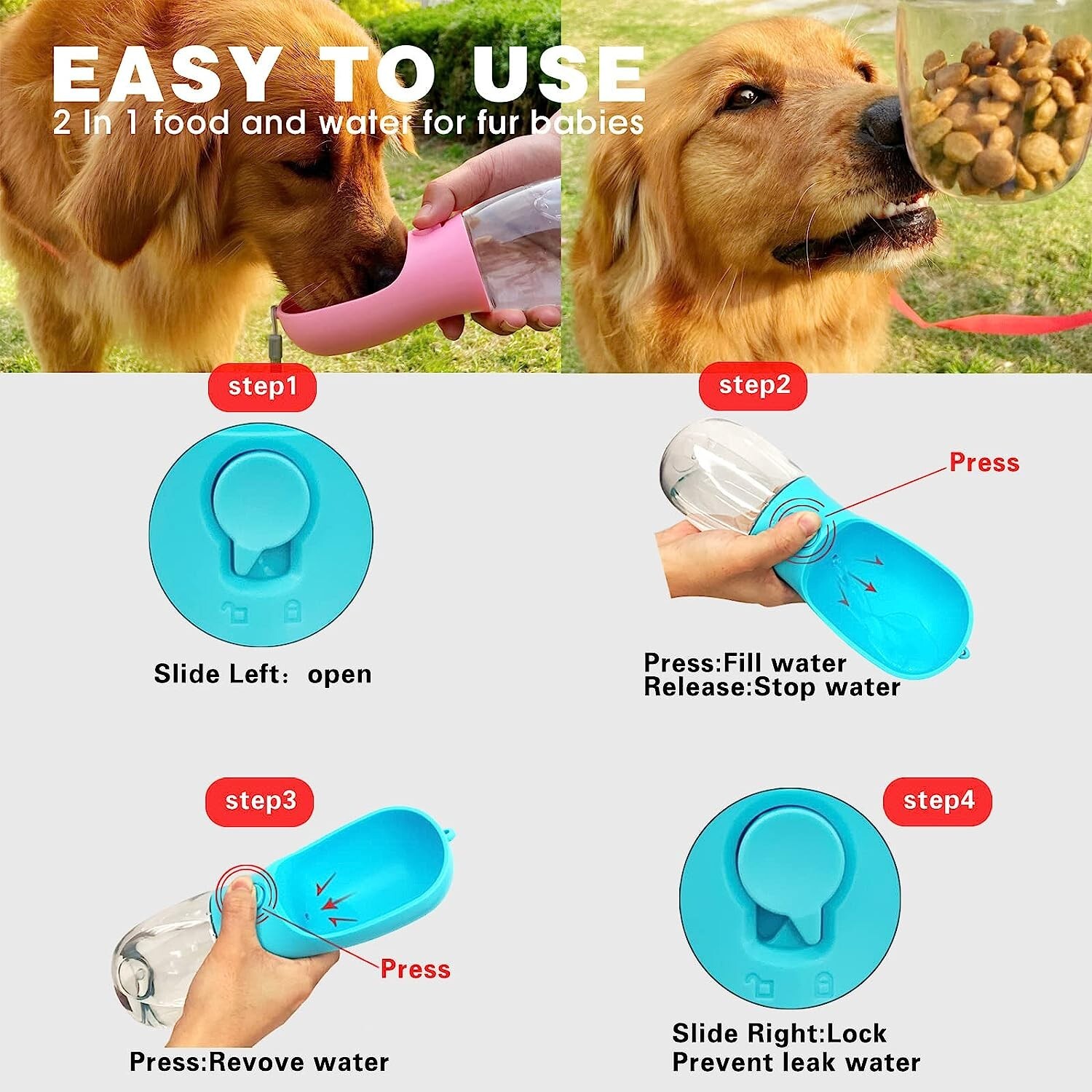 Dog, cat, rabbit Water Bottle, Portable pet Water Bottle with Food Container