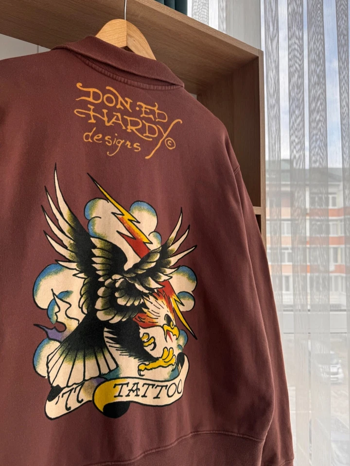 VTG Ed Hardy by Christian Audigier Japanese Brown Tattoo Zip Hoodie - Image 2 of 4