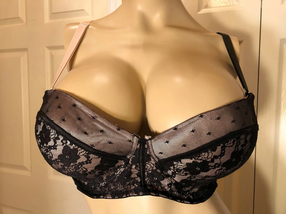 BLACK FUSCHIA Lace 42D Lined Over Nude Beige 42 D Underwire Balconette Bra  | eBay