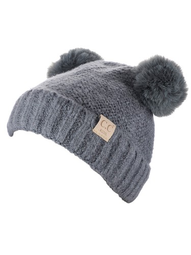 C.C Kids' Cable Knit Soft Single or Double Pom Fuzzy Lined Cuff CC Beanie - Picture 29 of 87