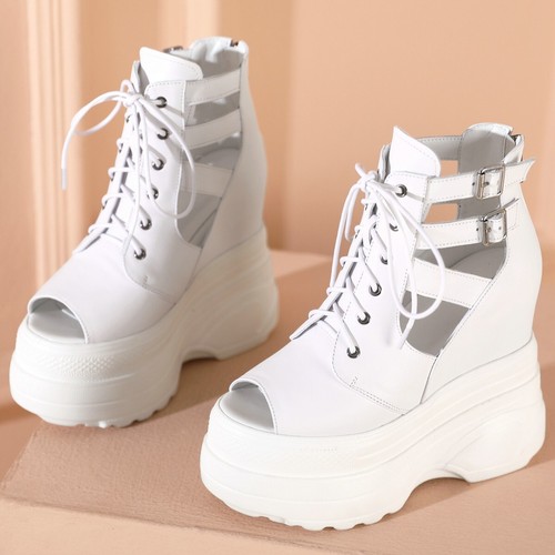 Summer Plus Size 47 Shoes Women's Leather Wedge High Heels Pumps Size 46 Sandals - Picture 7 of 15