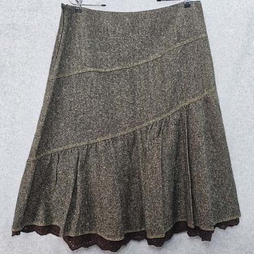 H&M Damenrock braun Lagenlook Rüschen gefüttert Größe 16 goldene Nähte - Bild 4 von 10