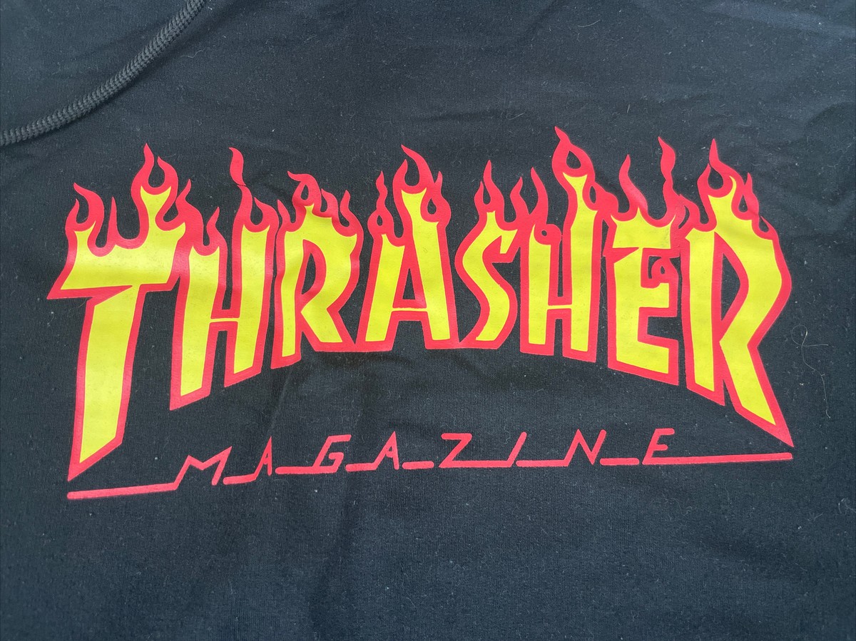 Thrasher Magazine Hoodie Black Yellow Orange Flames Medium M