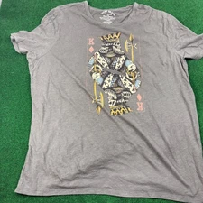 Lucky Brand Mens XXL Gray Graphic T Shirt King of Diamonds Card