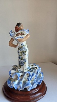 Vintage Spanish Porcelain Flamenco Dancer Figurine Blue White Floral Dress