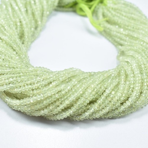 Cuentas de disco espaciador de rondelle micro facetadas prehnita verde natural genuino de 2x3 mm - Imagen 5 de 13