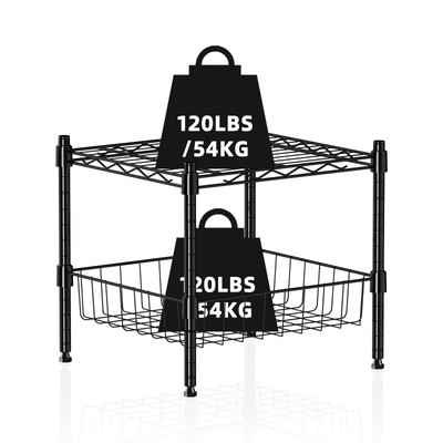 Stacking Shelf Adjustable, Stackable & Expandable, Heavy Duty Storage Shelvin...