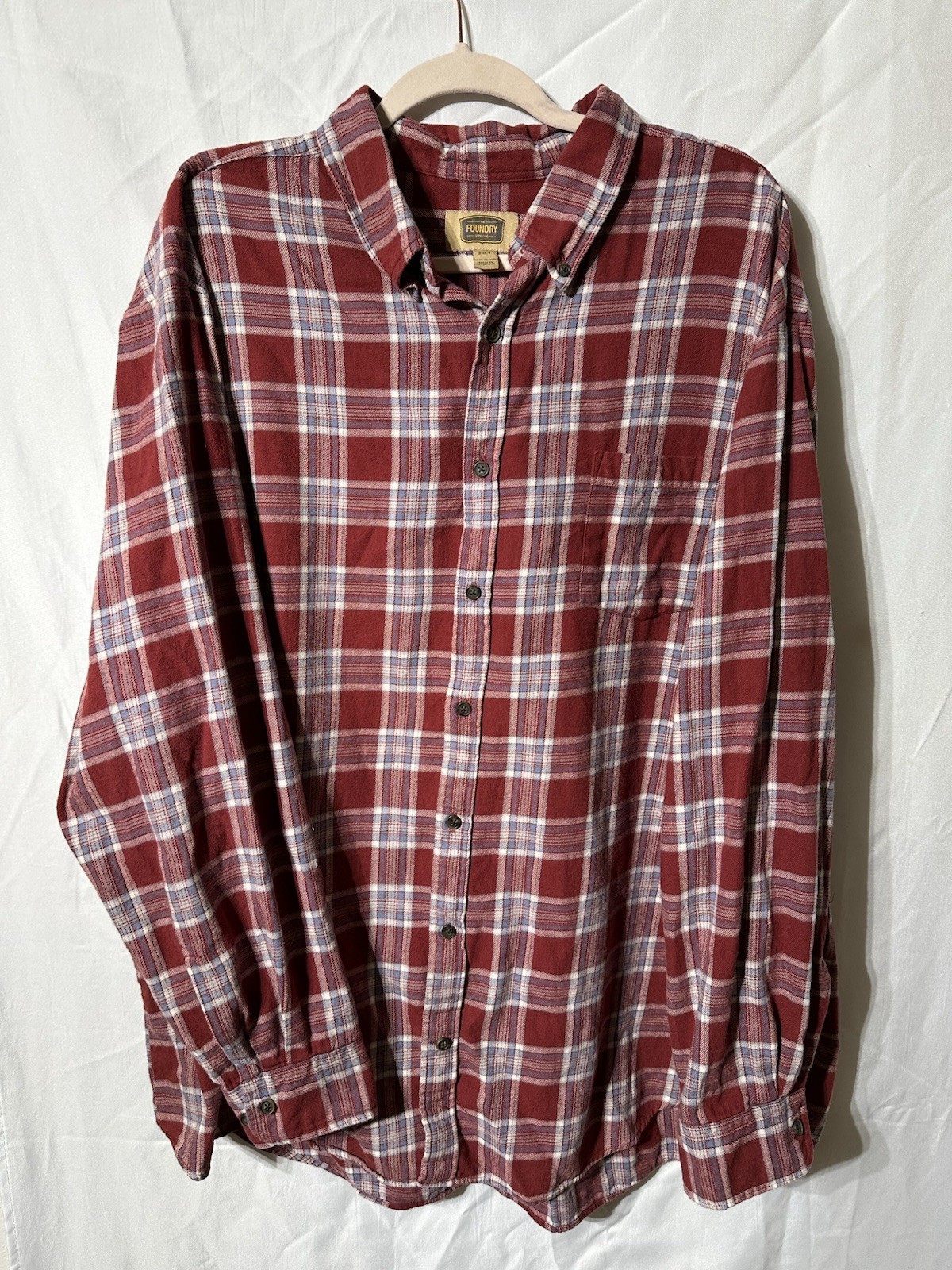 The Foundry Supply Co Shirt Mens 2XLT Tall Red Plaid Long Sleeve Button Down