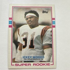 Topps 1989 Ickey Woods #27 Super Rookie Cincinnati Bengals Football Card. rookie card picture