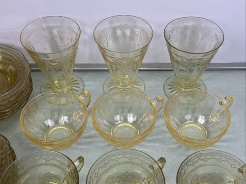 Vintage Yellow Federal Madrid Depression Glass Saucers Plates Bowls Cups 1930s - Picture 4 of 22