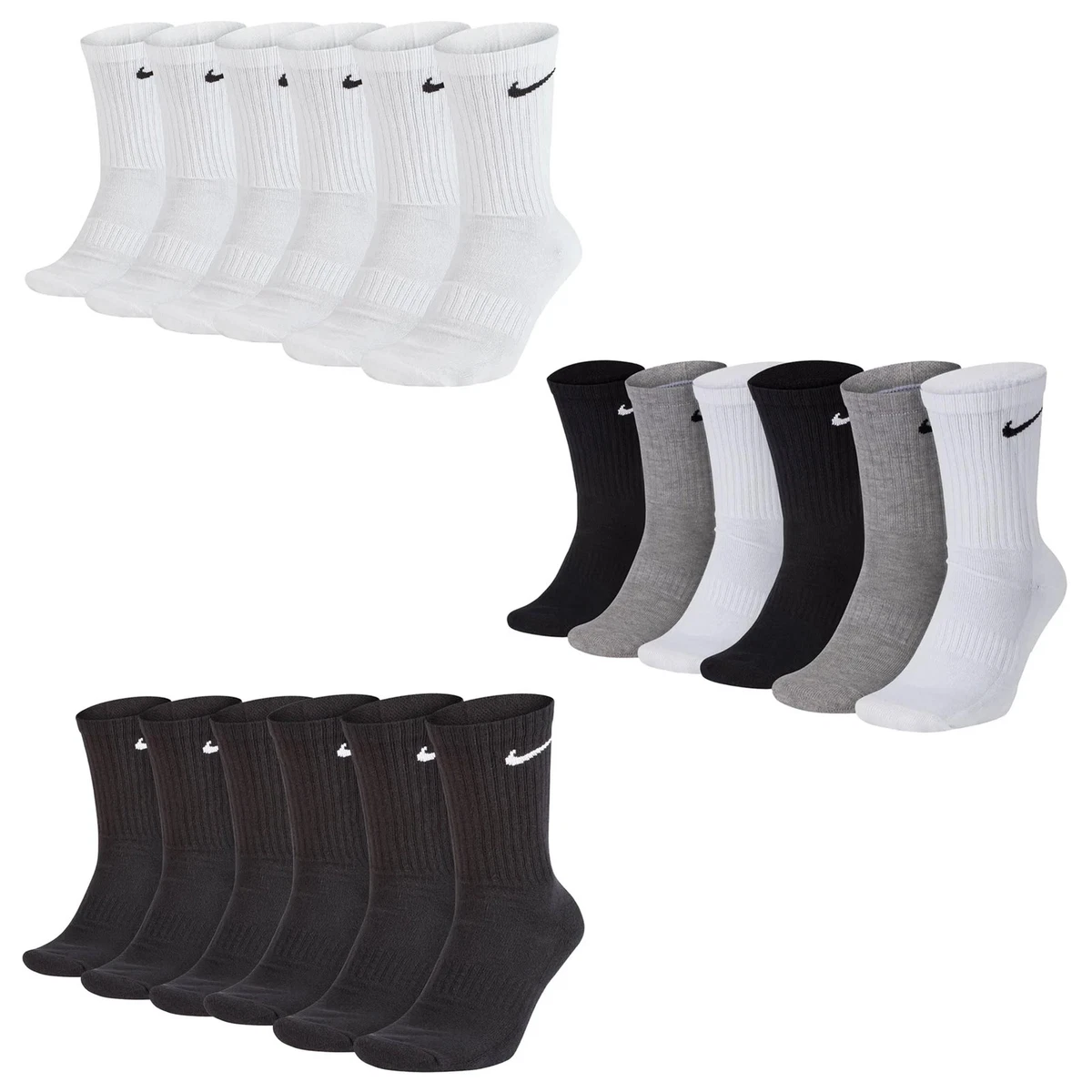 NIKE Unisex 6er Pack Sportsocken - Everyday, Cotton Cushioned Crew, einfarbig...