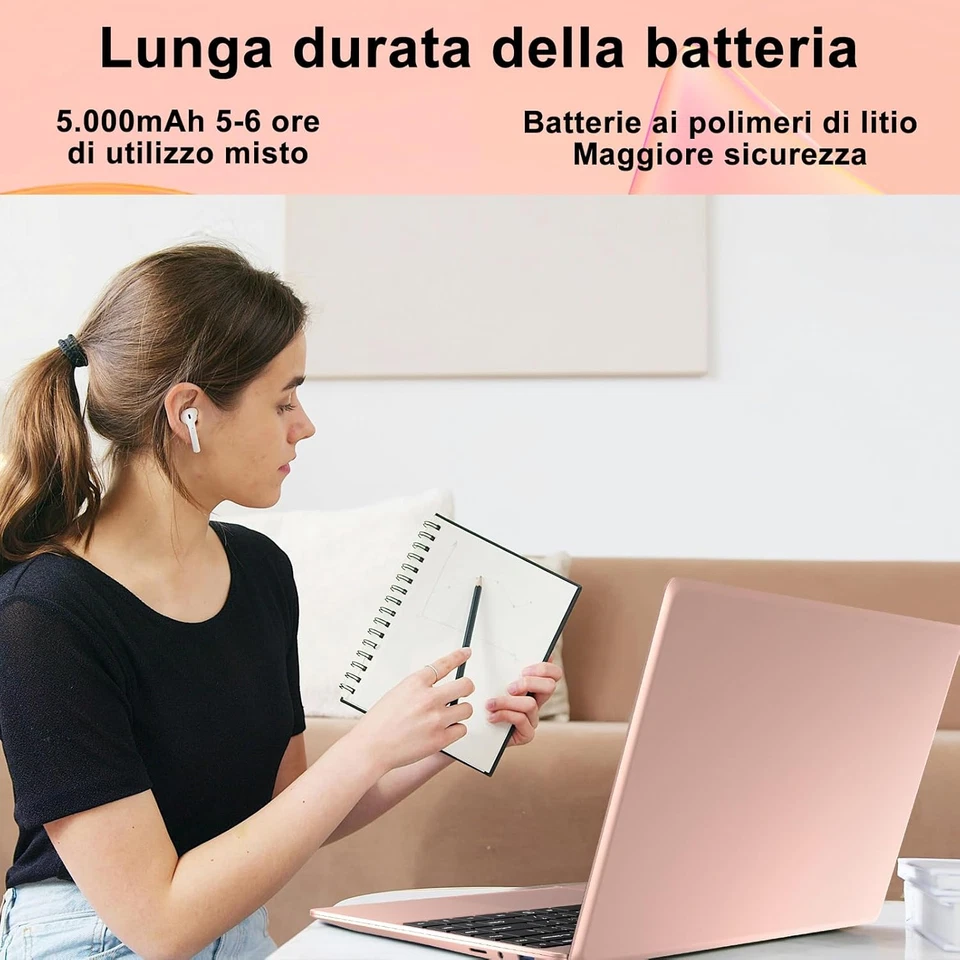 PC Portatile Win11 Pro Computer Portatile Notebook 14 Pollici 6+256GB SSD Expans - Immagine 4 di 4