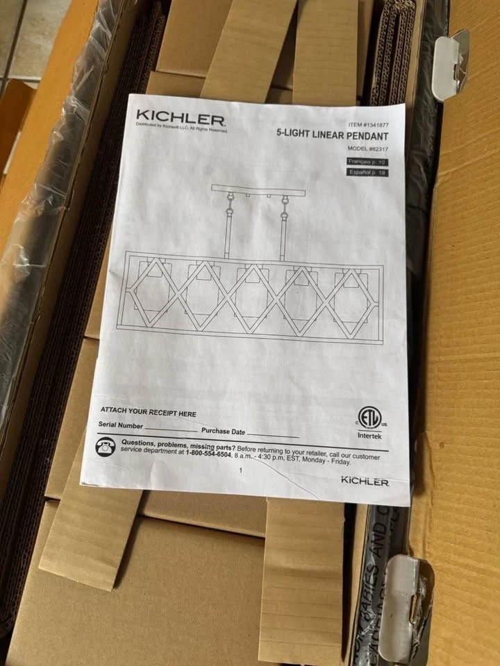 Люстра кухонная островная Kichler 5 освещение старая бронза прозрачное стекло - Изображение 4 из 4