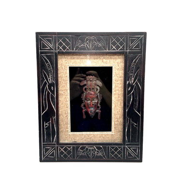Vintage African Picture Frame Mask Framed Tribal 3D Wall Art Box Red Mask Rare