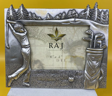 RAJ COLLECTIONS Golf Picture Frame Pewter 6" x 4" Photo - Golfer and Clubs