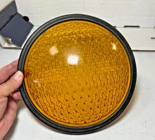 Vintage Yellow Kopp Glass Traffic Signal Econolite Glass Lens Cover 8 3/8" #77