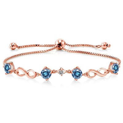 18K Rose Gold Plated Silver Bracelet Persian Blue Moissanite Diamond (2.07 Cttw)