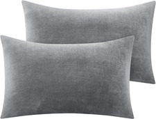 Flannel Pillowcases Standard Set of 2, Gray, 20X26 Inches Super Cozy Fuzzy Vel