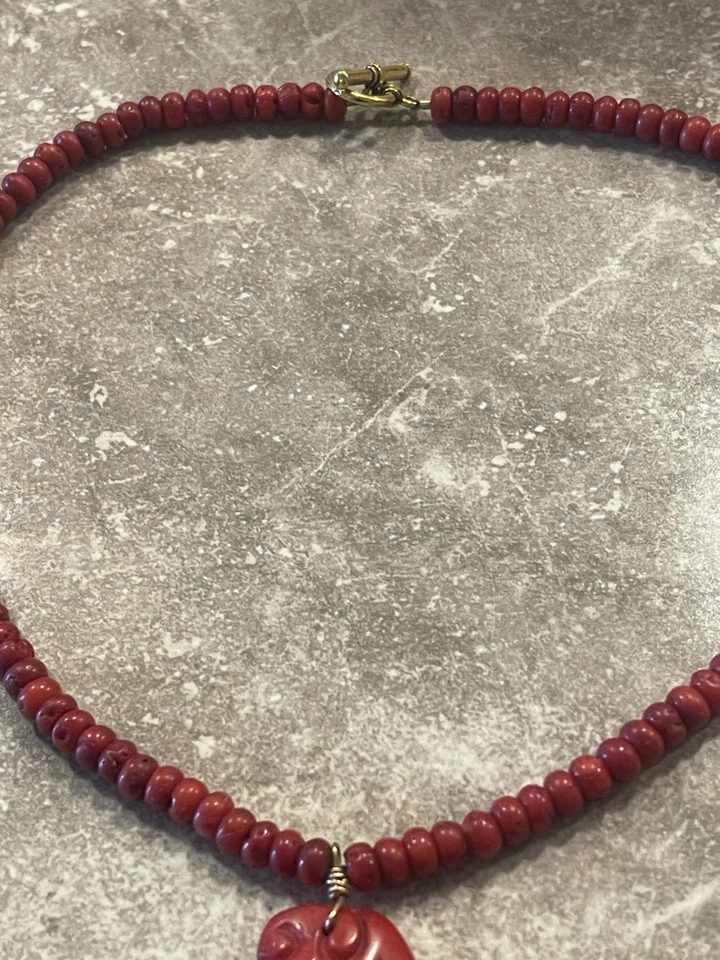 古董红色珊瑚吊坠和珠项链 17 英寸 — 第 4/4 张图片