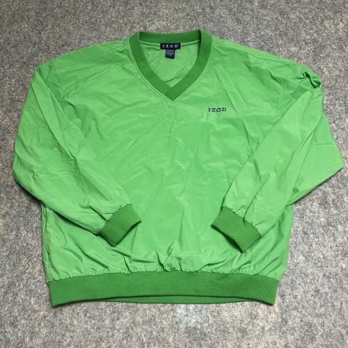 Vintage Izod Golf Pullover Mens Large L Green Navy Nylon Windbreaker Outdoor - Picture 1 of 9