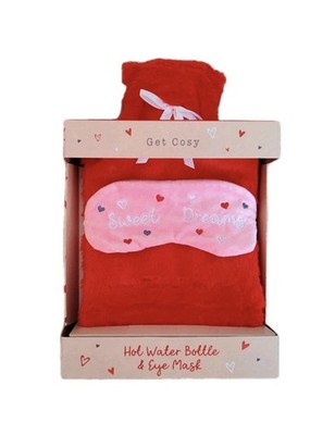 Wärmflasche & Augenmaske, rot brandneu in Box, Geschenkset Rechnungen sparen