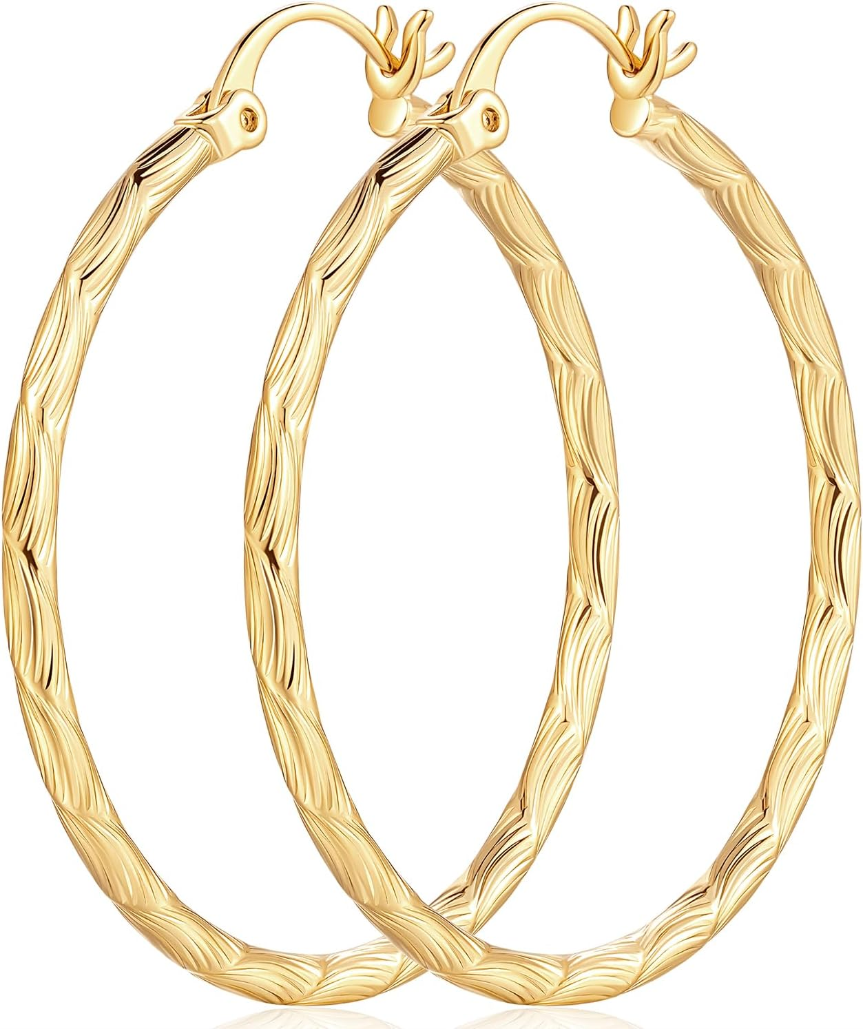 14K Gold Plated Hoop Earrings - Large 40mm for Women - Hypoallergenic