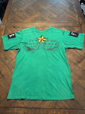 Blac Label Men s Green Graphic T-shirt W/ Love, Pain Fists And Stars Size Large