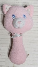 Vtg Russ Plush Terry Cloth Rattle Cat 5.5" Stuffed Animal Toy Pink Baby Girl