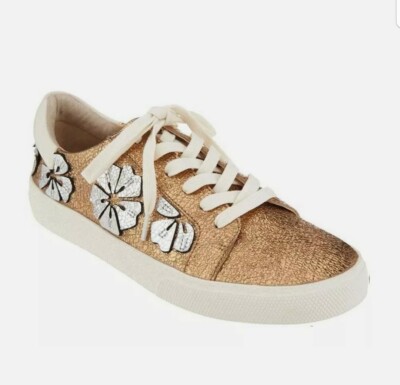 Vince Camuto Leather Lace Up Sneakers Claudinia Gold Size