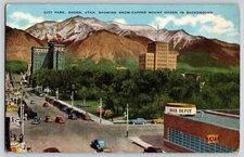 Postcard - City Park - Ogden Utah - 1940s Cars