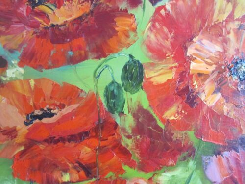 red poppy original oil painting, poppies wall art, large painting, home decor - Picture 4 of 13