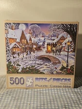 NEW Bits and Pieces 500 piece Jigsaw Puzzle ~ Winter Village Stream  18”x24”