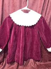 Vintage Toddler Girl Sz 6T Cotton Velvet Dress Burgundy color, Lace made in USA