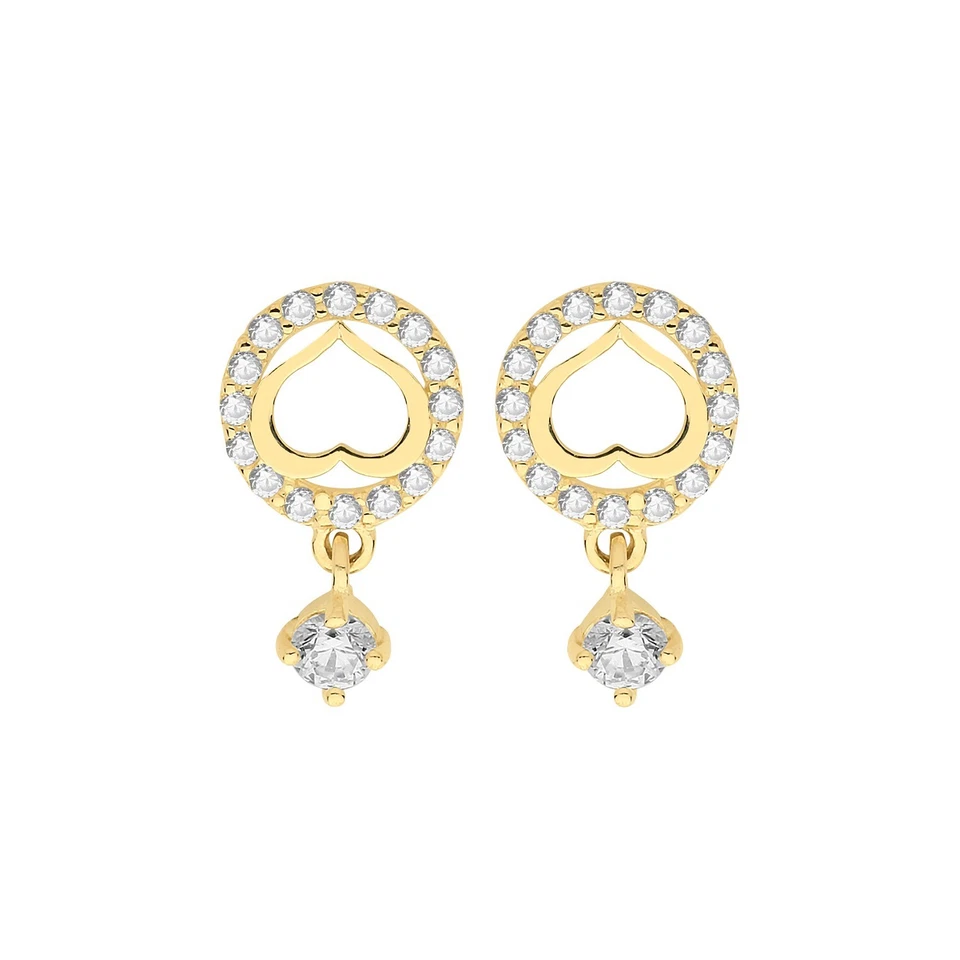 17 Stone Heart Drop Earrings 9ct Yellow Gold 375 Hallmarked Brand New Boxed - Image 3 of 3