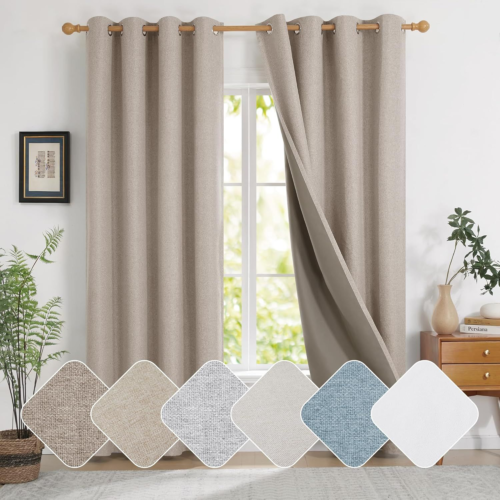 Deconovo Total Verdunkelungsvorhänge Ösen, Kunstleinen Thermo 52x84 Zoll, Taupe - Bild 1 von 7