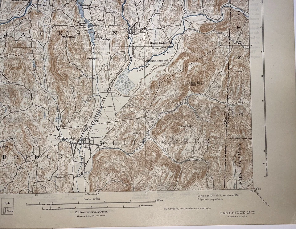 Mapa topográfico Cambridge NY USGS Cossayuna Lake, Greenwich, Salem, Argyle Hebron Foto 3 de 4