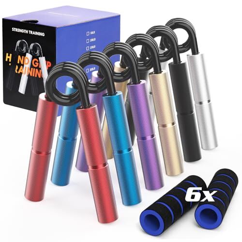 Grip Strength 6Pack:50-300LB,Purple+Silver+Blue+Red+Black+Champaign Gold