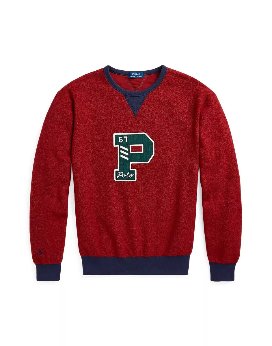 NWT Men s Polo Ralph Lauren Letterman P Patch FLEECE Sweatshirt Burgundy Sz XL