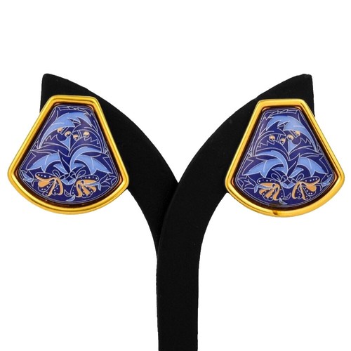 Hermes Silver Enamel Cloisonne Ware Clip-On Earrings 187581  display picture 3