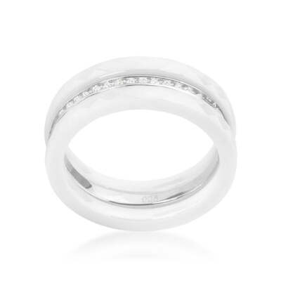 cigarette band wedding ring Diamond Cigar Contour White Ceramic Triplet Ring With