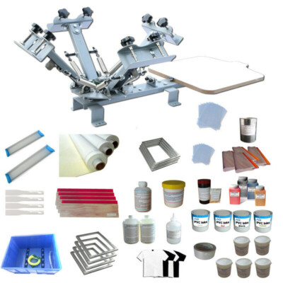 4 Color 1 Station Silk Screen Press Printing Kit  with Materials Kit Shirt DIY