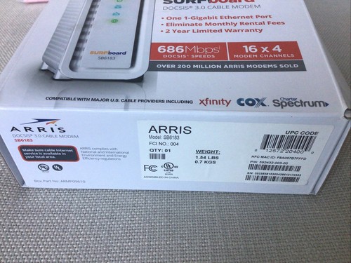 ARRIS Surfboard SB6183 686 Mbps Cable Modem, White - 59243200300 - Photo 7/11