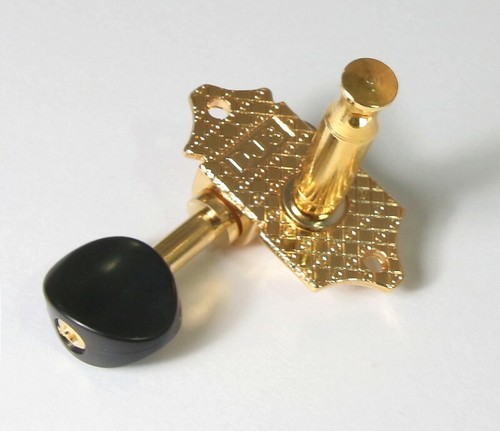 Acoustic Guitar Machine Head Tuning peg with black plastic Button, 3R3L 326G-SB - Picture 3 of 5