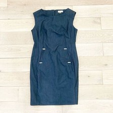 Calvin Klein Blue Sheath Midi Dress Sleeveless Crew Neck