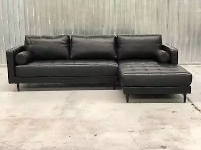 Black Italian Leather 47 Steel Frame Sofa Set Demo Black Italian Leather Steel Frame Sofa Set Demo Clearance